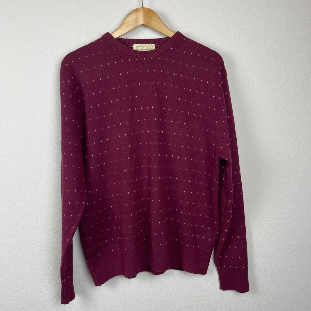 Lord Jeff Men's Sweater L 70s Vintage Orlon Wool Blend Crewneck Maroon USA